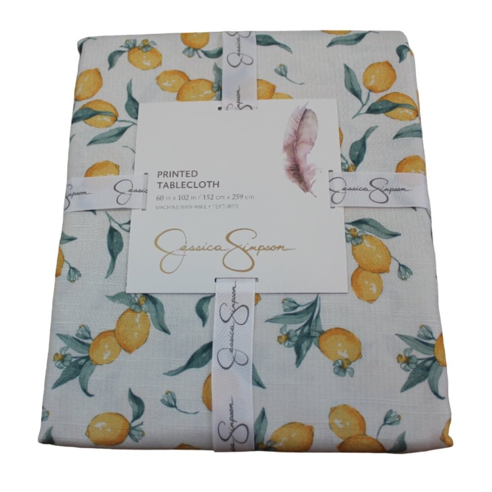Jessica Simpson Lemon Printed Tablecloth Summer Dining Fruit 60X102 60X84 NWT